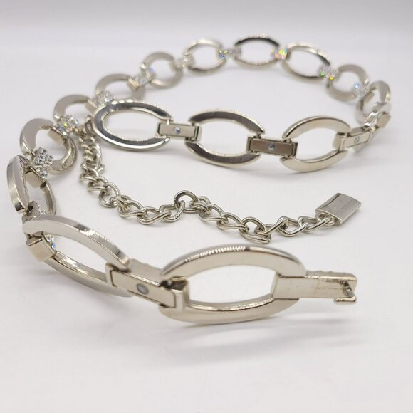 Women\'s Silver Chain Belt Crystal Rhinestone Oval Links Adjustable main image 12